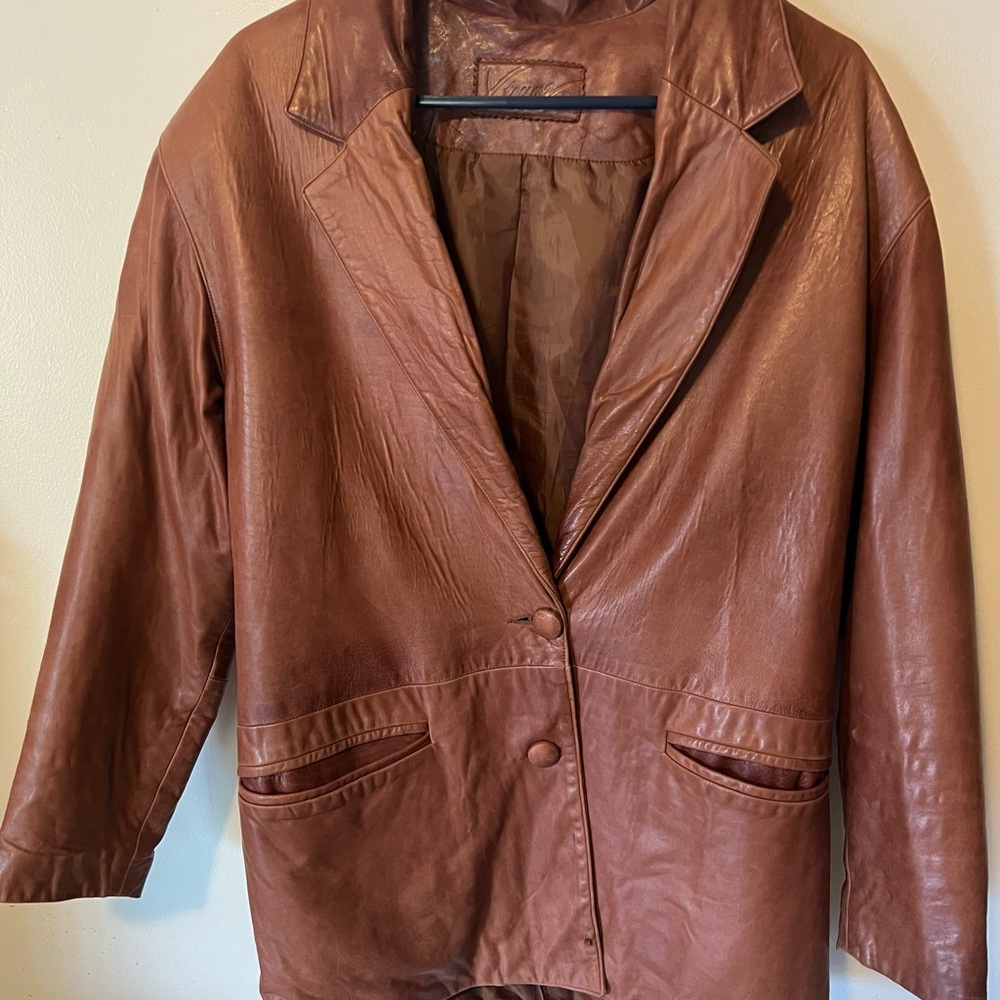 Vintage Classic Tan Leather Blazer for Women Made in USA